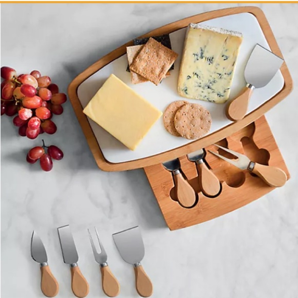 B.Smith Marble and Bamboo Cheeseboard and 4-Piece Knife Set